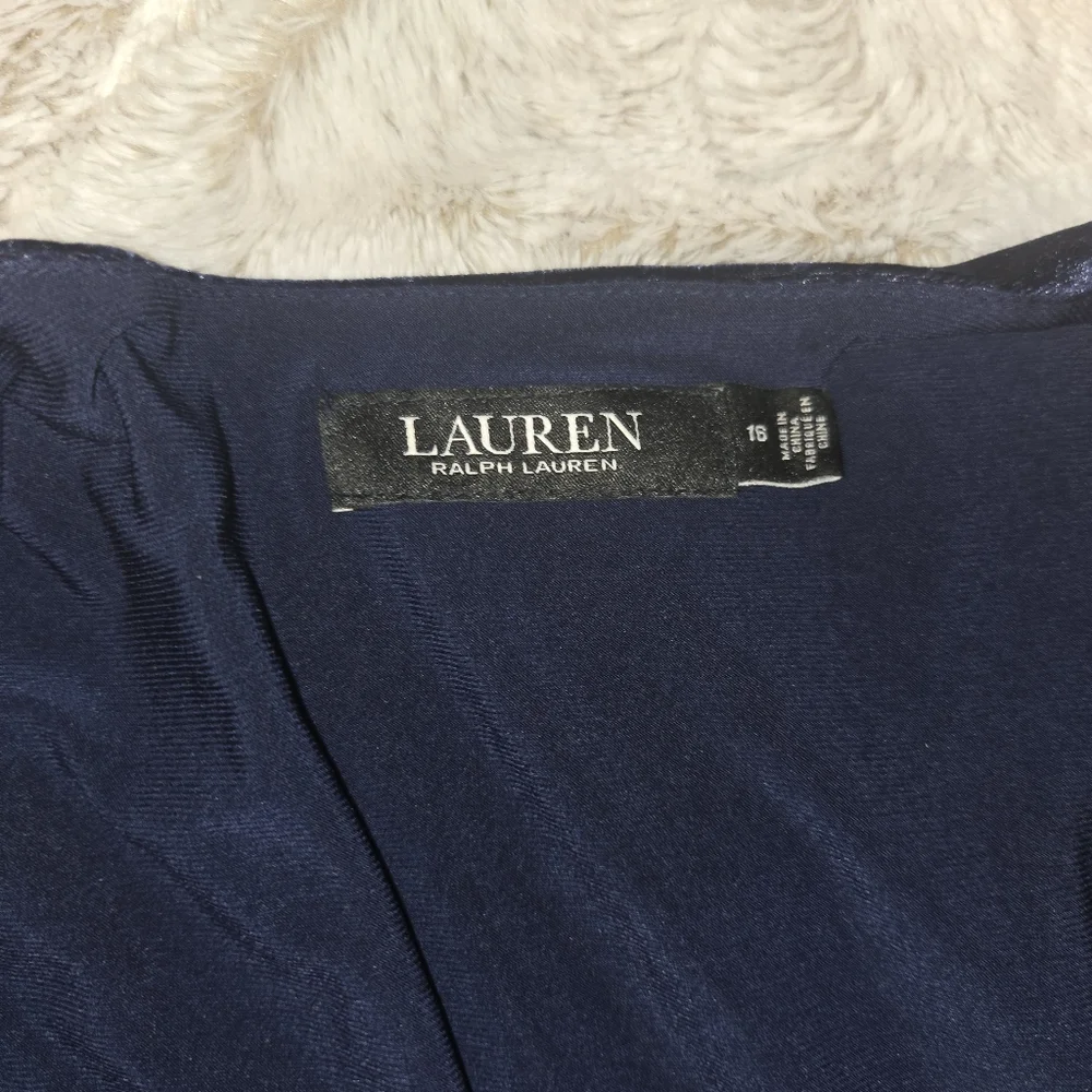 Lauren Ralph Lauren Navy Blue Velvet Wrap Dress - Size 16 - Picture 2 of 8